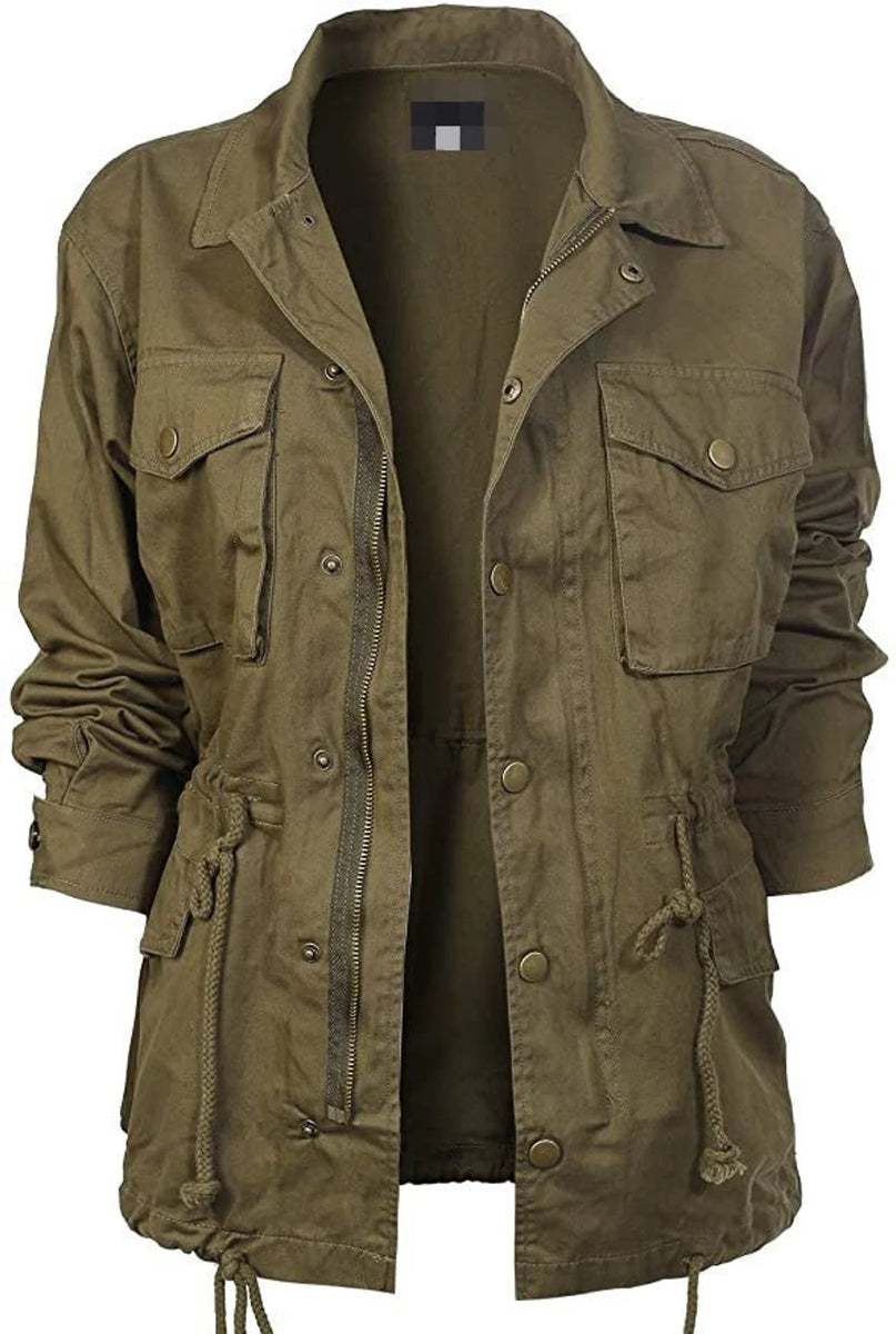 Cargo Style Utility Anorak Coat Women s Olive Green Cotton Jacket Leather Jacketers
