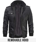 Detachable Hood Black Mens Leather Jacket