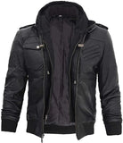 Detachable Hood Black Mens Leather Jacket