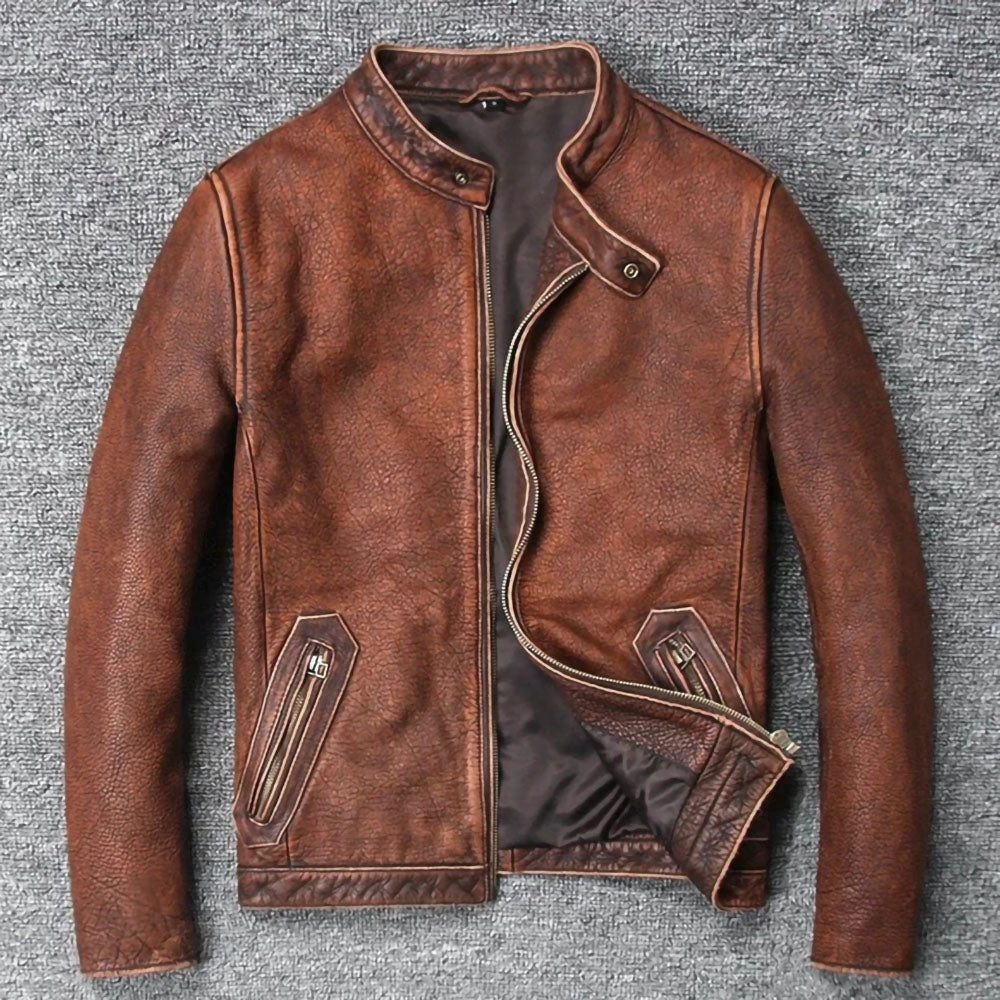 LeatherCult Brown Ostrich Leather Hipster Jacket