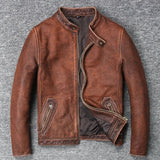 men's brown leather biker jacket