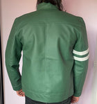 Superhero B T Embossed Leather Jacket Handmade Cosplay Costume Green Faux Leather Halloween Biker Coat