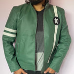 Superhero B T Embossed Leather Jacket Handmade Cosplay Costume Green Faux Leather Halloween Biker Coat