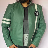 Superhero B T Embossed Leather Jacket Handmade Cosplay Costume Green Faux Leather Halloween Biker Coat