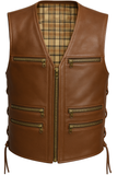 Waistcoat V-Neck Style Brown biker men's Waist Leather Streetwear Waistcoat