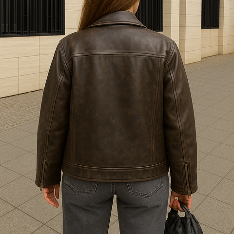 Women Oversize Style Vintage Leather Jacket Handmade Distressed Brown Women's Sheepskin Leather Coat