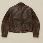 1930s German Vintage A2 Leather Jacket Men’s Handmade Distressed Brown Cowhide Grain Leather Contrast Check Lining Streetwear Coat