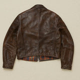 1930s German Vintage A2 Leather Jacket Men’s Handmade Distressed Brown Cowhide Grain Leather Contrast Check Lining Streetwear Coat