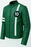 Superhero B T Embossed Leather Jacket Handmade Cosplay Costume Green Faux Leather Halloween Biker Coat