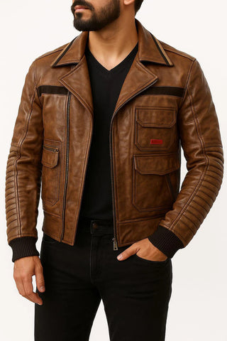 JD Flight Bomber Ten Wax Leather Jacket Star wars Style Faux Leather / Sheepskin Leather Halloween Costume Coat Mens