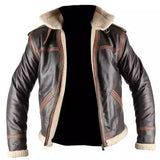 Evil Style Brown Bomber Fur Leather Jacket Mens