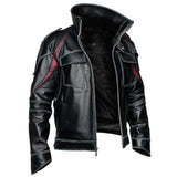Proto Embossed Style Two Toned Red & Black Leather Jacket