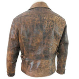 German Vintage 70s Biker Coat Distressed Brown Leather Jacket Mens