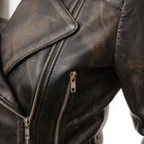 Side Pockets Style Military Look Dark Brown Womens Biker Coat