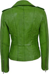 Slim Fit Moto Biker Wax Green Leather Jacket Womens