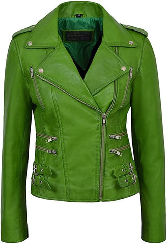 Slim-Fit-Biker-Wax-Green-Womens-Jacket