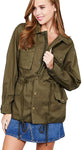 Cargo Style Utility Anorak Coat Women's Olive Green Cotton Jacket
