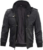 Detachable Hood Black Men's Leather Jacket