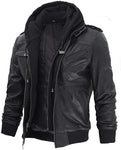 Detachable Hood Black Mens Leather Jacket