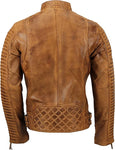 Vintage Cafe Racer Black & Wax Tan Moto Biker Leather Jacket Mens Coat
