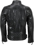 Vintage Cafe Racer Black & Wax Tan Moto Biker Leather Jacket Mens Coat
