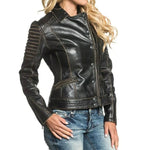 Cropped Style Vintage Distressed Black Real Leather Jacket Women's