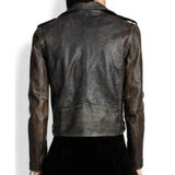 Women Vintage Biker Distressed Black Real Leather Streetwear Jacket