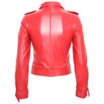 Women Cropped Biker Red Real Leather Short Slim Fit Motorcycle Womens Coat