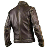 Biker Vintage Brown Motorcycle Retro Distressed Mens Genuine Leather Jacket