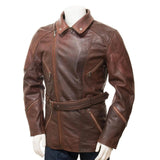Brown Leather Coat Long Leather Vintage Jacket For Men's