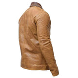 Morgan Gaming Style Four Button Coat Wax Tan Real Leather Jacket Mens