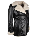 Womens Winter Black Fur Coat, Genuine Leather with Artificial Fur Jacket
