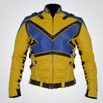X-M Cosplay Costume X PS V3 Muscles Faux Blue & Yellow Leather Jacket