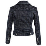 Vintage Cropped Distressed Black D Pocket Biker Leather Jacket Womens