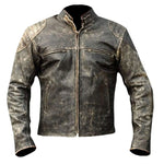 Café Racer Vintage Retro Moto Distressed Black Leather Jacket For Men's