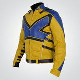 X-M Cosplay Costume X PS V3 Muscles Faux Blue & Yellow Leather Jacket