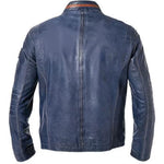 Biker Cafe Racer Retro Style Motorcycle Blue Leather Jacket Mens
