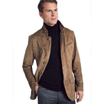 Mens Natural Suede Leather Coat Vintage Brown Casual Style Streetwear Jacket