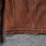 Streetwear Mens Leather Jacket Distressed Brown Vintage Style Real Leather Coat