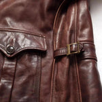 Vintage Wax Brown Military Coat Flap Pocket Style Streetwear Leather Jacket