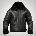 B3 Bomber Black Real Leather Jacket For Men's