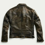 1920s Vintage Double Pocket Style Distressed Brown Leather Jacket Mens Coat