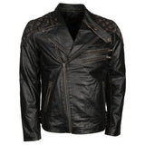 Skull Ride Emboss Distressed Leather Jacket for Mens