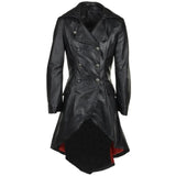 Flapper Style Coat Women Black Soft Leather Jacket Trench Coat