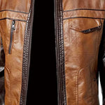 Cafe Racer Vintage Wax Tan, Dark Brown Contrast Mens Biker Leather Jacket Motorcycle Coat