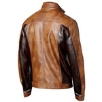 Cafe Racer Vintage Wax Tan, Dark Brown Contrast Mens Biker Leather Jacket Motorcycle Coat