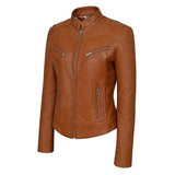 Cafe Racer Biker Jacket For Women's Leather Streetwear Coat