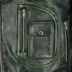 Vintage Green Leather Jacket Mens Distressed Style Biker Slim Fit Coat