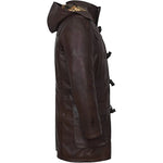 Mens Trench Coat Detachable Hood Genuine Leather Brown Long Jacket