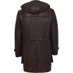 Mens Trench Coat Detachable Hood Genuine Leather Brown Long Jacket